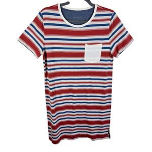 L.L. Bean Signature 100% Cotton Red Blue White Striped T-Shirt Dress Size S